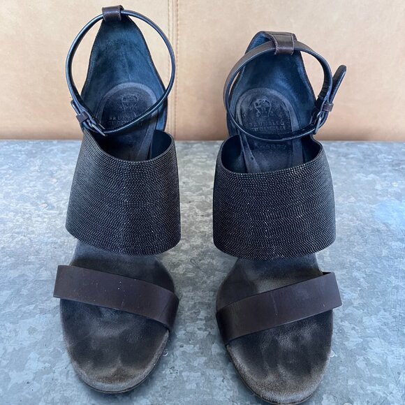Brunello Cucinelli Monili ankle wrap chunky heel sandal - Picture 2 of 3